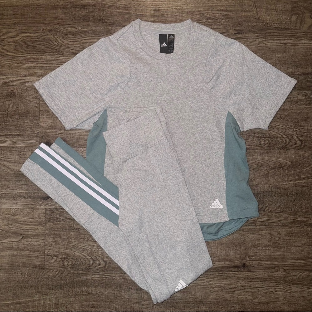 Adidas Heather Gray and Teal Workout Set